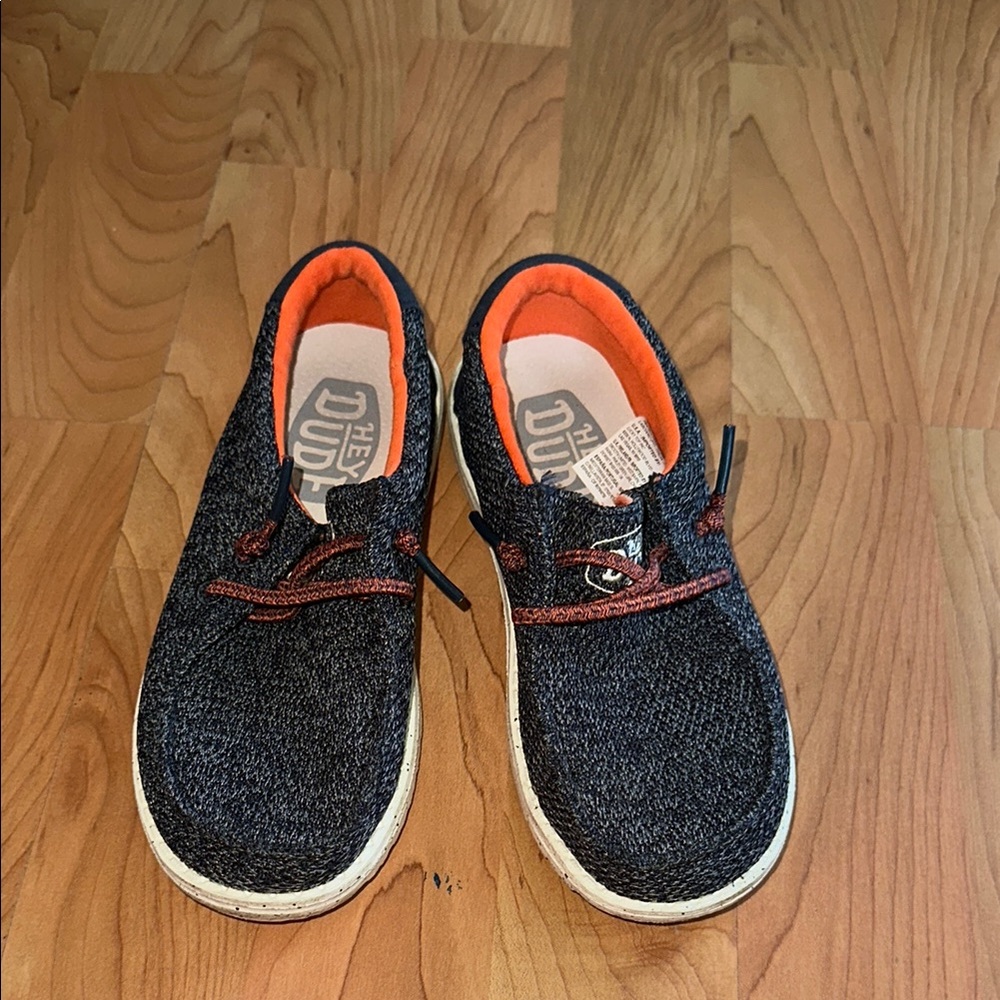 Hey Dude Black and Orange Sneakers with Canvas Upper